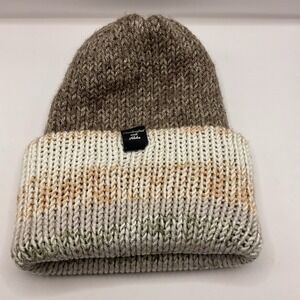 Aloha, Handcrafted with Knitted Winter Beanie Hat Cuffed Cream/Brown